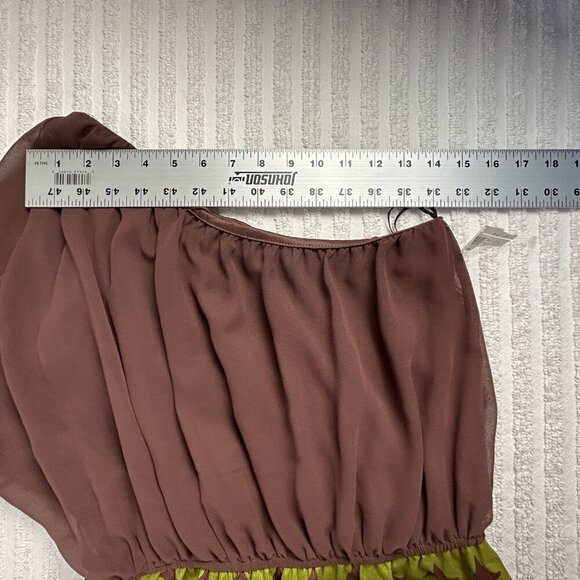 Vintage Judith March One Shoulder Dress Womens Medium Brown Green Short Party - Picture 5 of 8
